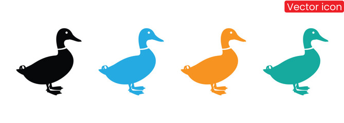 Duck icon flat and simple set design,Colorful duck icons bring whimsical charm to your designs,Duck silhouette icon. Animal icon. Black icon. Silhouette icon.