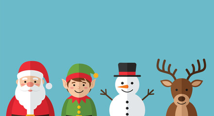 Festive Christmas Characters - Santa, Elf, Snowman, and Reindeer.
