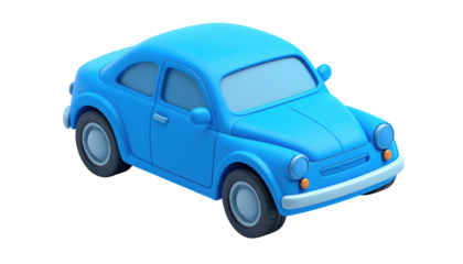Stylized, light blue cartoon car with rounded features, isolated on black background, shown in a high-angle perspective