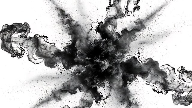 Mesmerizing black ink explosion on white background, abstract art concept for stock footage video,