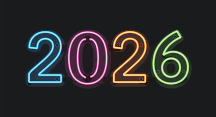 Neon 2026 Sign - Colorful Futuristic Year Display.