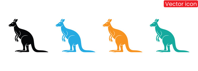 Vibrant kangaroo icons in multiple colors for Australian themes,Majestic kangaroo logo for sale.Kangaroo animal vector. 