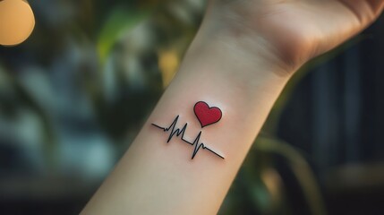 Heart and heartbeat tattoo on wrist representing love and emotion  
