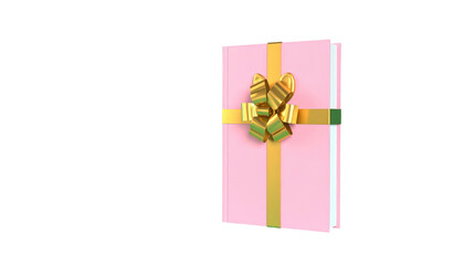 A pink gift box with a golden ribbon and bow, isolated on a black background, 3D render