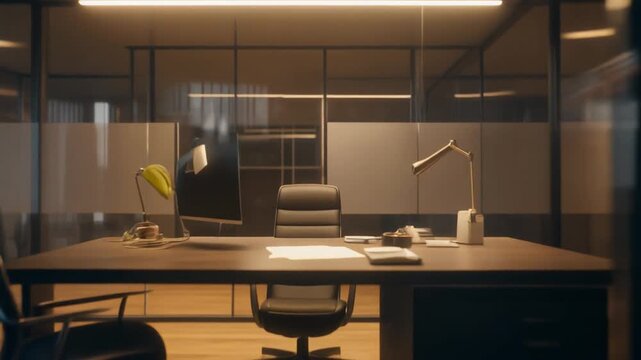 Modern Office Space Interior Design at Night.