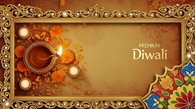 Premium Diwali Celebration: A beautiful festive background with intricate golden frames and
