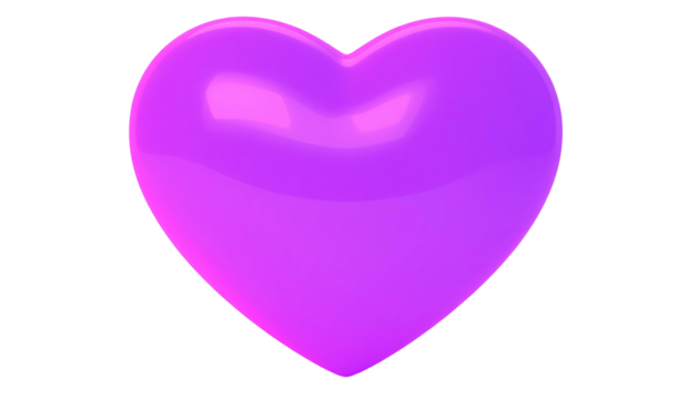A glossy, three-dimensional purple heart floats against a stark black background
