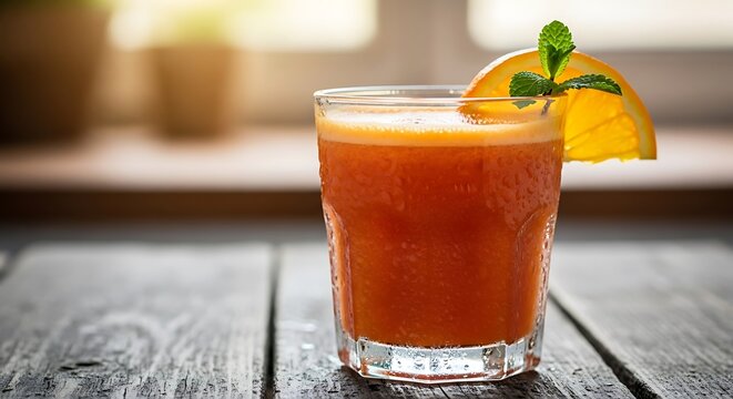 Refreshing Orange Carrot Juice with Mint and Orange Slice. - Powered by Adobe