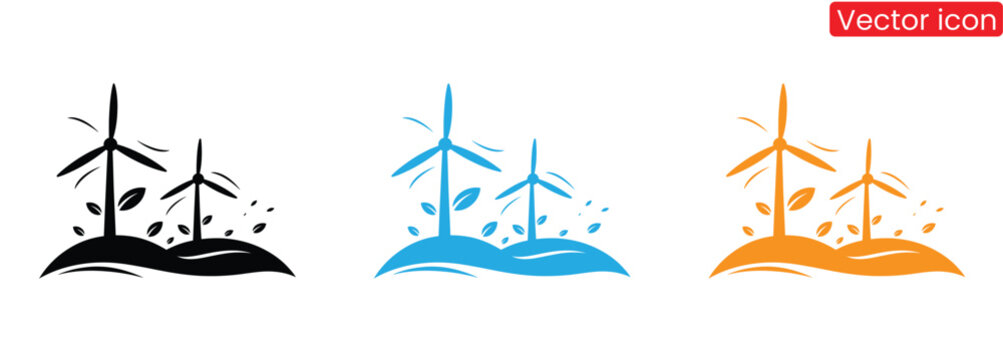 Modern wind turbines generate clean energy in nature's embrace,Wind power plant icon. Alternative energy source sign.Windmill sign vector, Wind turbine icon, silhouette. Fan turbine isolated,