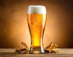 Golden Beer in a Tall Glass with Wheat