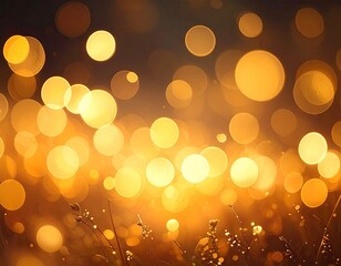 Golden Bokeh Lights on Grassy Surface