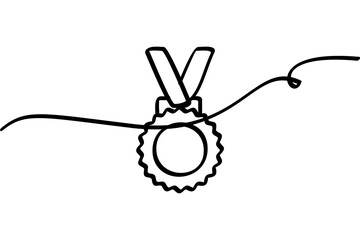 Illustration of a medal necklace with a continuous line design. An interesting abstract line art design.