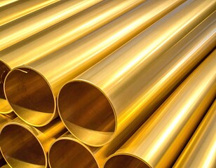 Golden Brass Pipes Stacked Close Up