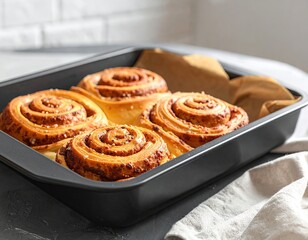 Golden Brown Cinnamon Rolls in Baking Pan