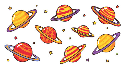 Cute Kawaii Planets Vector Set – Adorable Space Universe Illustration