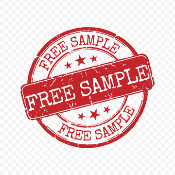 Grunge red circular rubber stamp with Free Sample text and three stars isolated on transparent background