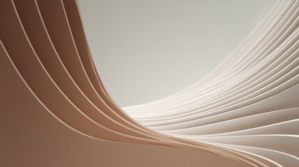 A series of abstract, geometric lines in a beige and white color scheme, creating a dynamic and modern visual effect.