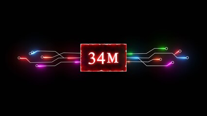 Thank you, 34M followers. Celebration social media followers. Neon subscriber celebration.