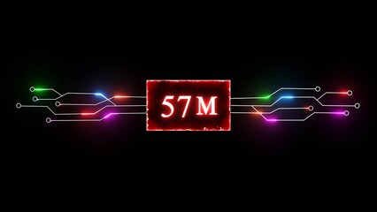 Thank you, 57M followers. Celebration social media followers. Neon subscriber celebration.