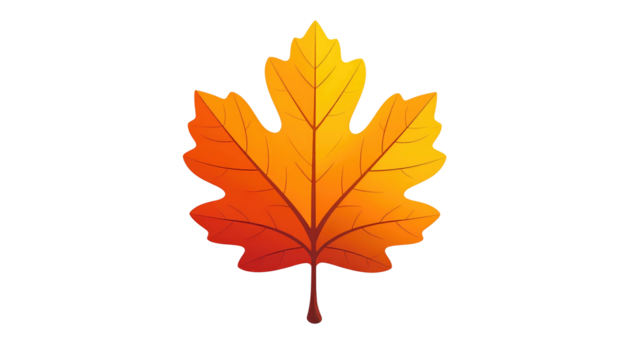 Stylized drawing of a single maple leaf, with orange, red, and yellow gradient, centered on a black background