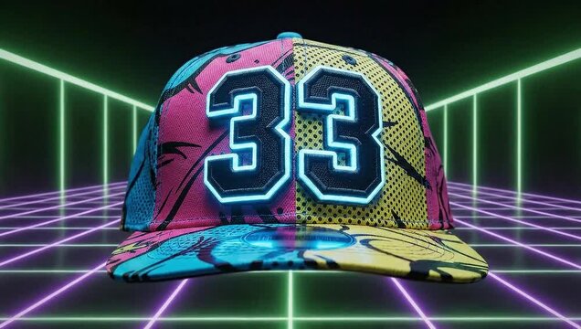 national hat day retro neon baseball cap number 33