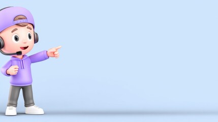 Friendly Guide: A cheerful cartoon character in a vibrant setting, exuding approachability and helpfulness, pointing towards possibilities with enthusiasm.