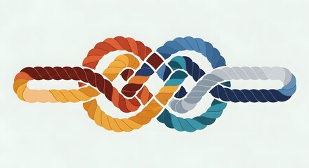 Colorful Intertwined Rope Tangles in Bright Colors on Light Background