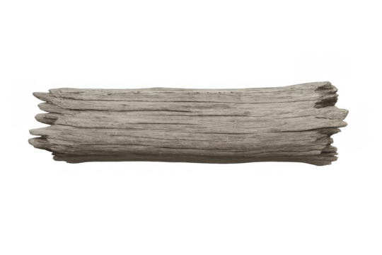Driftwood plank showing weathered gray wood. Natural timber surface with worn texture on transparent background - Powered by Adobe