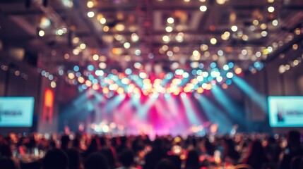 Blur of business Conference and Presentation in the blurred background of event concert lighting at conference hall. High quality