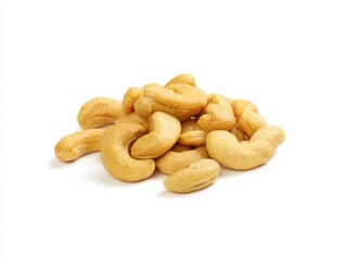 Fototapeta premium Cashew Nut Pile: A close-up shot of a pile of golden-brown cashew nuts, a culinary ingredient, inviting and perfect for illustrating healthy snacking or recipe components.