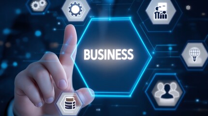 Business technology concept with hand touching interface for digital transformation strategy