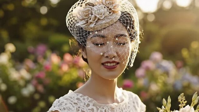 national hat day elegant asian woman bridal portrait with veil