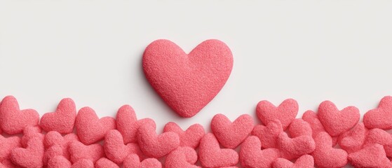 Heartfelt Harmony: A sea of miniature pink hearts surrounds a single, larger heart, creating a visual expression of love, tenderness, and affection. The hearts convey emotions of happiness.
