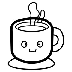 Illustration of a cup of coffee and hot tea with steam, white background.