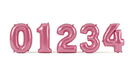 Pink foil number balloons 0 1 2 3 4 in a row zero