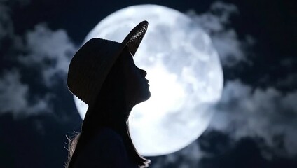 national hat day woman silhouette full moon night sky dreamy