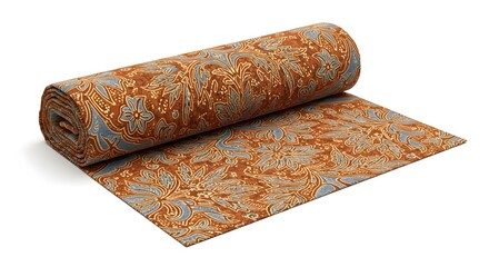 Decorative Fabric with Floral Pattern in Warm Brown and Blue Tones for Interior Design