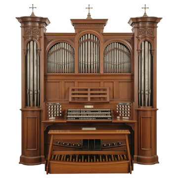 Elaborate wooden pipe organ isolated on a transparent background