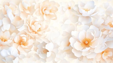 17.Gentle peony petals and flowers suspended mid-air, with a soft, glowing background fading from warm beige to pastel cream, creating a timeless and delicate floral aesthetic.