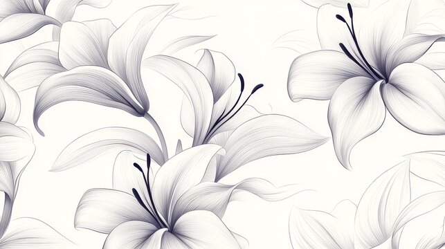 50.A dynamic and expressive hand-drawn pattern of abstract lilies, bold flowing lines intertwining to create a contemporary botanical composition, monochromatic ink-style with an artistic touch