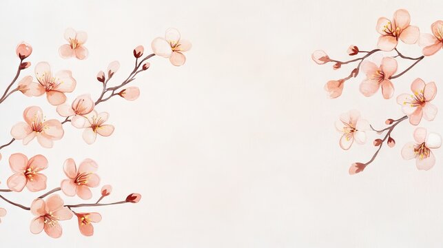 60.Vintage-inspired wedding invitation set with hand-illustrated cherry blossoms in muted pink and peach tones, paired with elegant script fonts on textured handmade paper, evoking rustic elegance