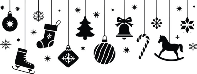 stocking, bell, snowflake, candy cane, ornament, perfect for cards, decor, seasonal clipart