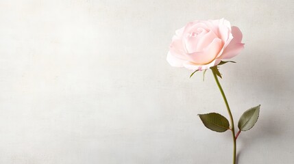 86.A single, fully bloomed pink rose delicately suspended in mid-air, captured in sharp focus against a soft, neutral grey background with a subtle vignette.