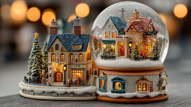 Christmas snow globe village winter holiday festive decoration scene
