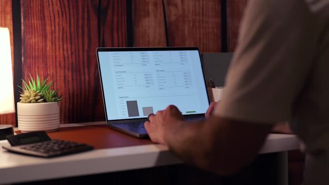 Self Employed Businessman Doing His Monthly Budget with 6-7 Twist - Business Budgeting 6 7 Numerology Concept