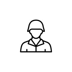 A lineart depiction of a soldier wearing a helmet and uniform