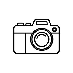 A simple camera outline with two top buttons a flash slot  a lens