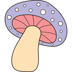 Whimsical Mushroom Illustration With Purple Cap And Pink Gills On A Transparent Background