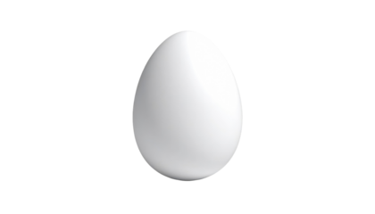 A single, white, oblong egg shape is centered on a stark black background, casting a subtle shadow to its left