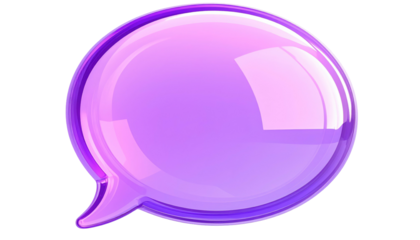 Shiny, semi-transparent, light purple chat bubble with high gloss, isolated on black. 3D render appearance